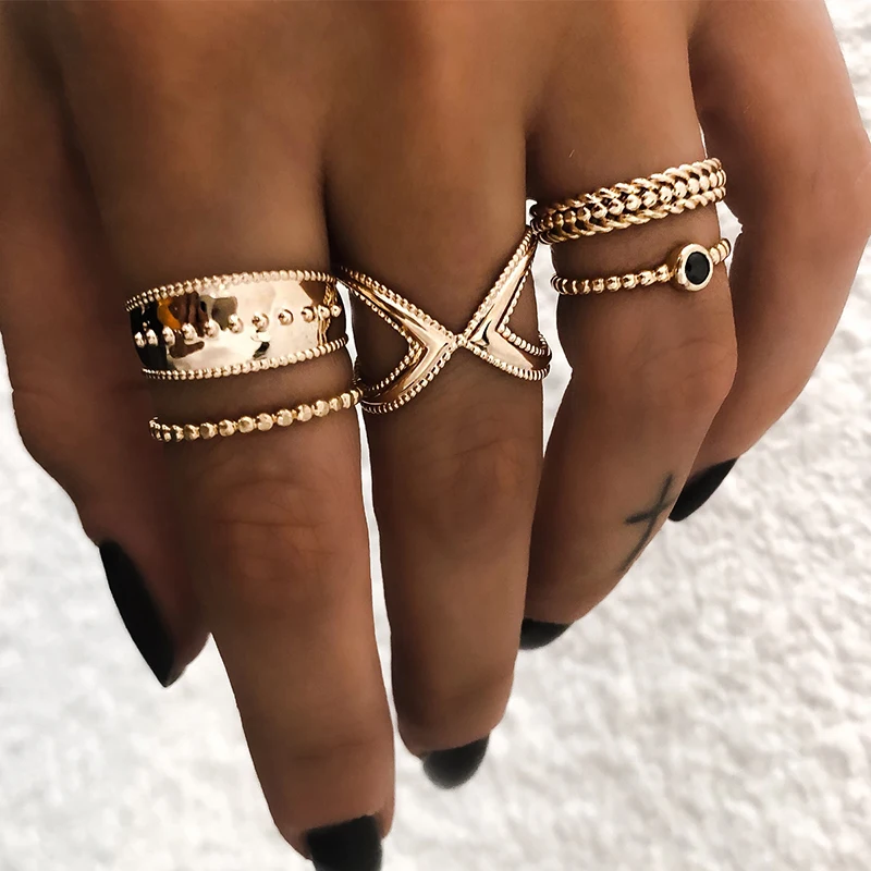 New Fashion 5pcs/set Ethnic Boho Gold/silver Color Ring Set For Women Bohemian Crystal Pattern Minimalist Jewelry Pendientes
New Fashion 5pcs/set Ethnic Boho Gold/silver Color Ring Set For Women Bohemian Crystal Pattern Minimalist Jewelry Pendientes