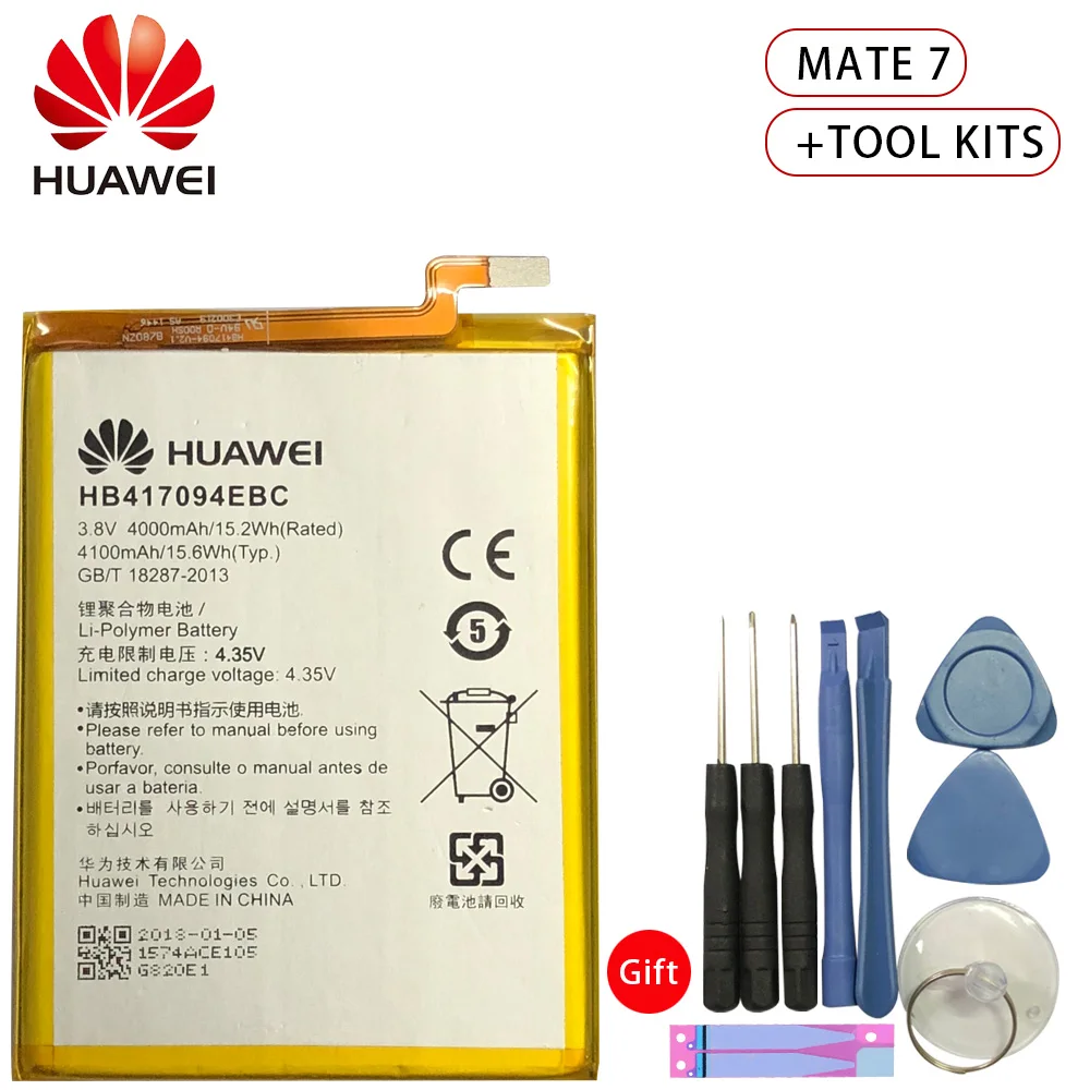 Hua Wei Original Replacement Phone Battery HB417094EBC For Huawei Ascend Mate 7 MT7 TL00 TL10 UL00 CL00 4000/4100mAh
Hua Wei Original Replacement Phone Battery HB417094EBC For Huawei Ascend Mate 7 MT7 TL00 TL10 UL00 CL00 4000/4100mAh