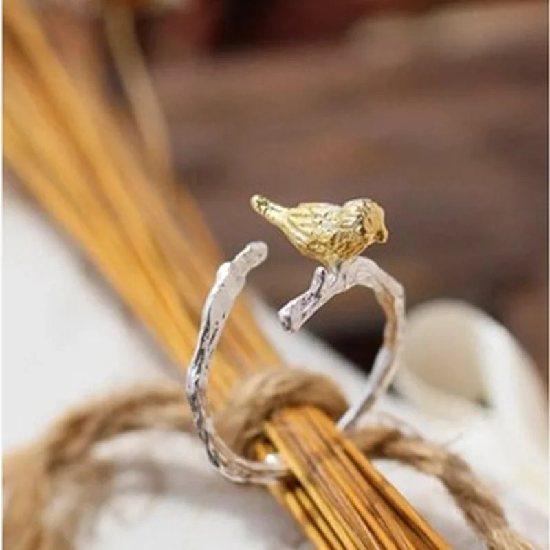 

Silver 925 ring Men's accessories Twig bird opening silver rings Ms. Engaged Couple 925 Sterling Silver Indian Jewelry Men's