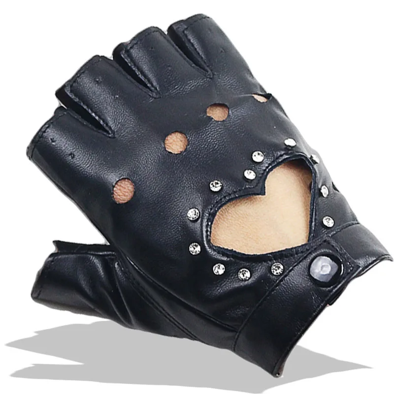 Women Sexy PU Leather Gloves Female Night Club Rivets Punk Rock Show Half finger Fitness Street Dance Thin Heart Gloves A80
Women Sexy PU Leather Gloves Female Night Club Rivets Punk Rock Show Half finger Fitness Street Dance Thin Heart Gloves A80