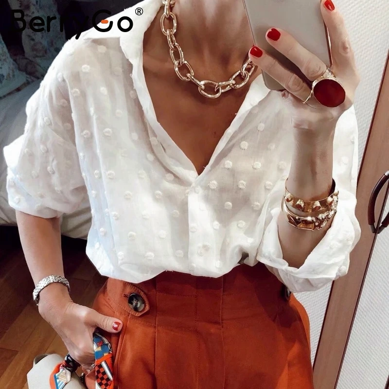 BerryGo Casual Holiday beach women white blouse shirt Long sleeve v neck dot embroidered female blouse Vintage ladies summer top
BerryGo Casual Holiday beach women white blouse shirt Long sleeve v neck dot embroidered female blouse Vintage ladies summer top