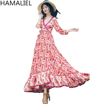 HAMALIEL Sexy Deep V Neck Long Beach Women Dress 2018 Boho Style Chiffon Printting Split Ladies Big Swing Holiday Maxi Dress
HAMALIEL Sexy Deep V Neck Long Beach Women Dress 2018 Boho Style Chiffon Printting Split Ladies Big Swing Holiday Maxi Dress