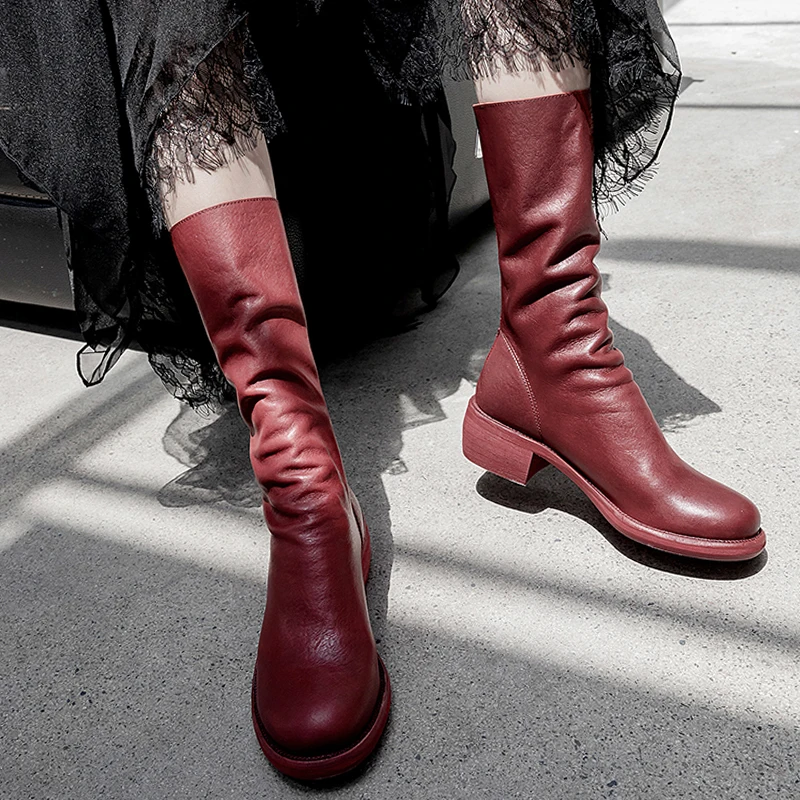 ISNOM Cow Leather Boots Women Mid-Calf Boot Zip Round Toe Shoes Female Casual Thick Heels Shoes Ladies Shoes Autumn Winter Boots
ISNOM Cow Leather Boots Women Mid-Calf Boot Zip Round Toe Shoes Female Casual Thick Heels Shoes Ladies Shoes Autumn Winter Boots