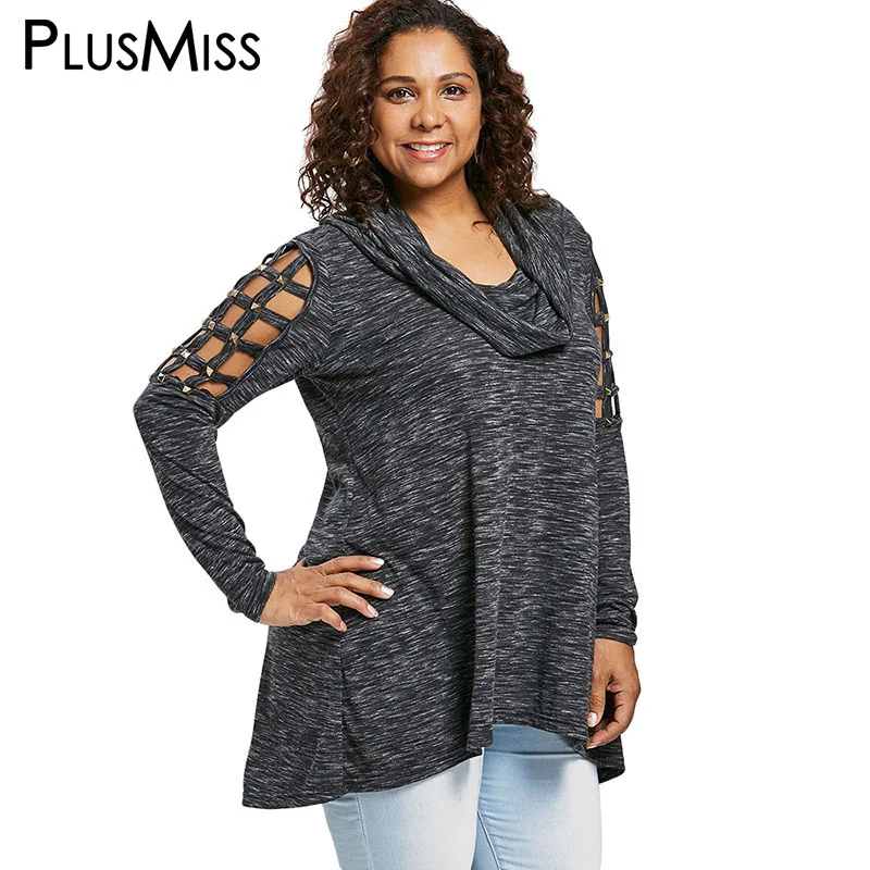 PlusMiss Plus Size 5XL-L Autumn Spring Rivet Hollow Out Cowl Neck Loose Blouse Women Big Size Sexy Cut Out Rock Punk Tops Ladies
PlusMiss Plus Size 5XL-L Autumn Spring Rivet Hollow Out Cowl Neck Loose Blouse Women Big Size Sexy Cut Out Rock Punk Tops Ladies