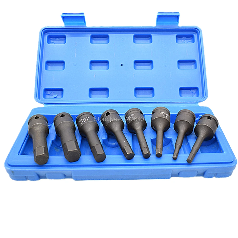 8pcs Hex Bit Socket Set 1/2" Square Drive Impact Allen Keys H5 H6 H7 H8 H10 H12 H14 H16 Cr-Mo Hex Head Socket Bit Tool 78mm Long
8pcs Hex Bit Socket Set 1/2" Square Drive Impact Allen Keys H5 H6 H7 H8 H10 H12 H14 H16 Cr-Mo Hex Head Socket Bit Tool 78mm Long