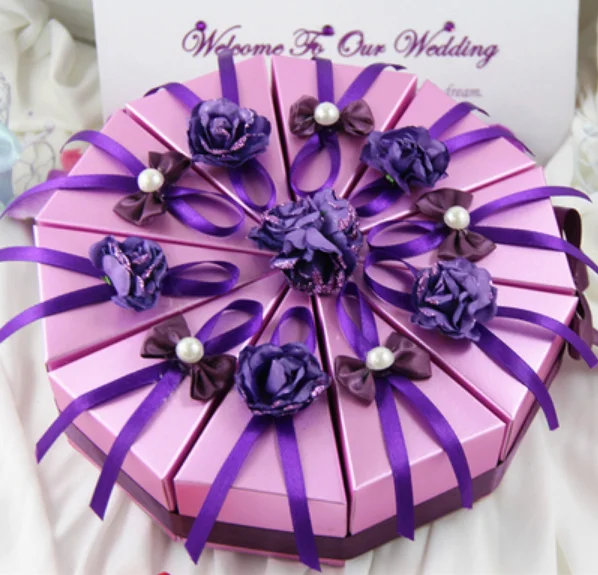 50pcs (5 Cakes) Hot Purple / Blue Triangular Wedding Favors Cake Chocolate Candy Boxes Bowknot Decoration Party Gifts Box
50pcs (5 Cakes) Hot Purple / Blue Triangular Wedding Favors Cake Chocolate Candy Boxes Bowknot Decoration Party Gifts Box