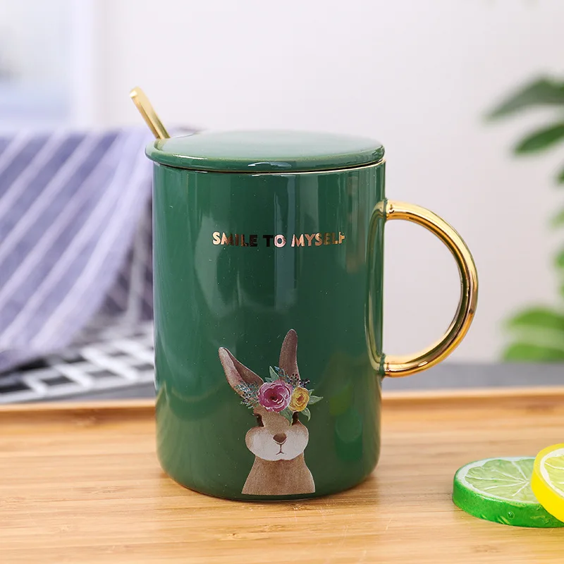 Animal Ceramic Mug Creative Mug With Lip Spoon (9)
