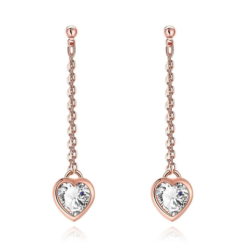 

Trendy Heart Zircon Earring Nickle Free Antiallergic Real Rose Gold Colour Earrings For Women New Fashion Jewelry Dangles RJ0090