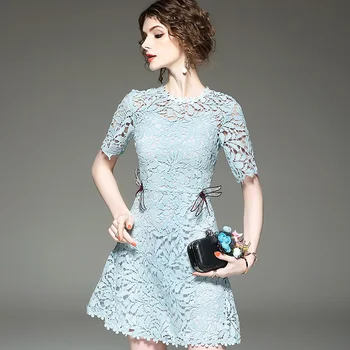 2018 summer women blue temperament dresses embroidery flowers hollow out lace summer dress elegant party dresses
2018 summer women blue temperament dresses embroidery flowers hollow out lace summer dress elegant party dresses