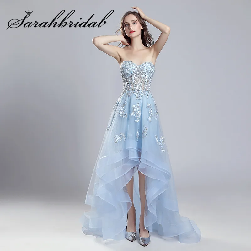Sweety Baby Blue Cocktail Dresses New Arrivals High-Lo Embroidery Applique Illusion Court Train Homecoming Dresses CC552
Sweety Baby Blue Cocktail Dresses New Arrivals High-Lo Embroidery Applique Illusion Court Train Homecoming Dresses CC552