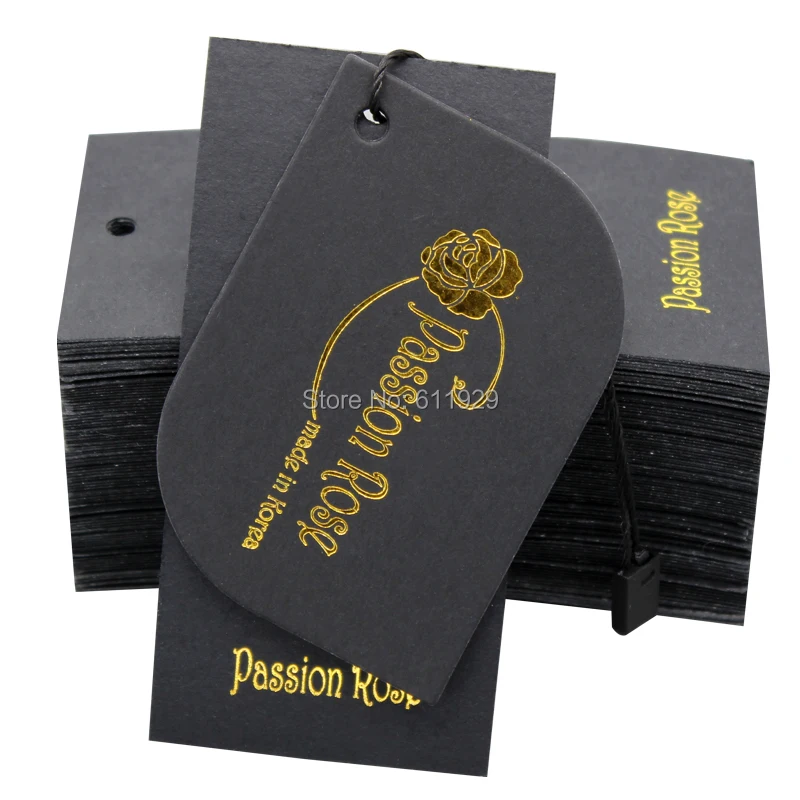 

custom black matte paper tags/clothing cardboard hang tag/garment golden embossed tags/labels/trademark/swing tag/brand name