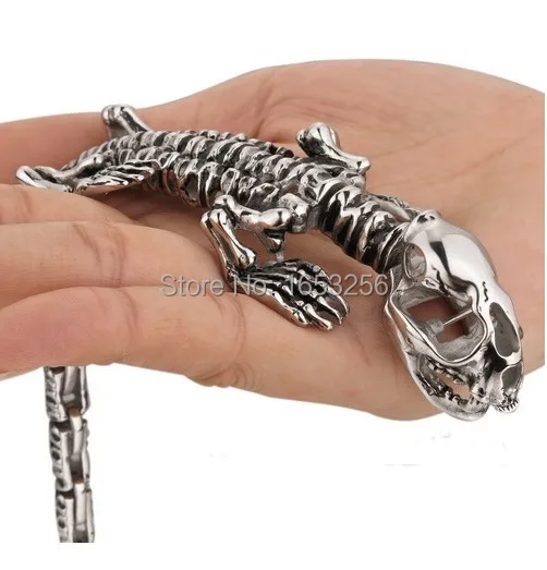 

8.66'' Vintage Punk Mens Stainless Steel Bracelet, Gothic Dinosaur Skull Skeleton Bracelet For Husband .boyfriend.father gifts