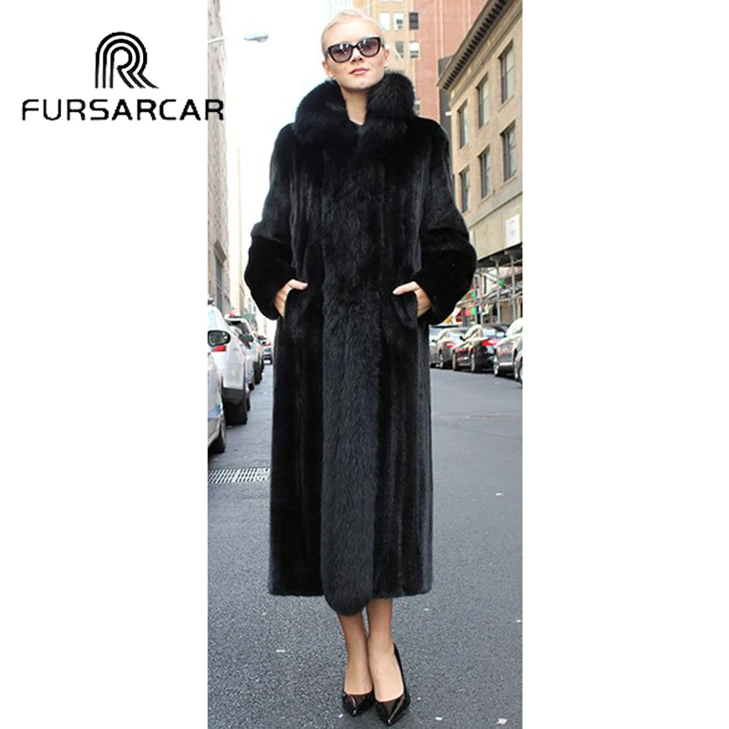 FURSARCAR Luxury New Natural Real Mink Fur Coat Women 2018 Winter Black Color Mink Fur Female Coat With Long Fox Fur Collar
FURSARCAR Luxury New Natural Real Mink Fur Coat Women 2018 Winter Black Color Mink Fur Female Coat With Long Fox Fur Collar