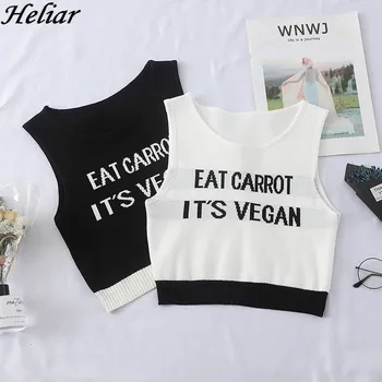 HELIAR 2019 Summer Lady Tank Tops Girlish Tops Female Crop Tops EAT CARROT IT'S VEGAN Letter Print Camisoul Women Knitting Vest
HELIAR 2019 Summer Lady Tank Tops Girlish Tops Female Crop Tops EAT CARROT IT'S VEGAN Letter Print Camisoul Women Knitting Vest