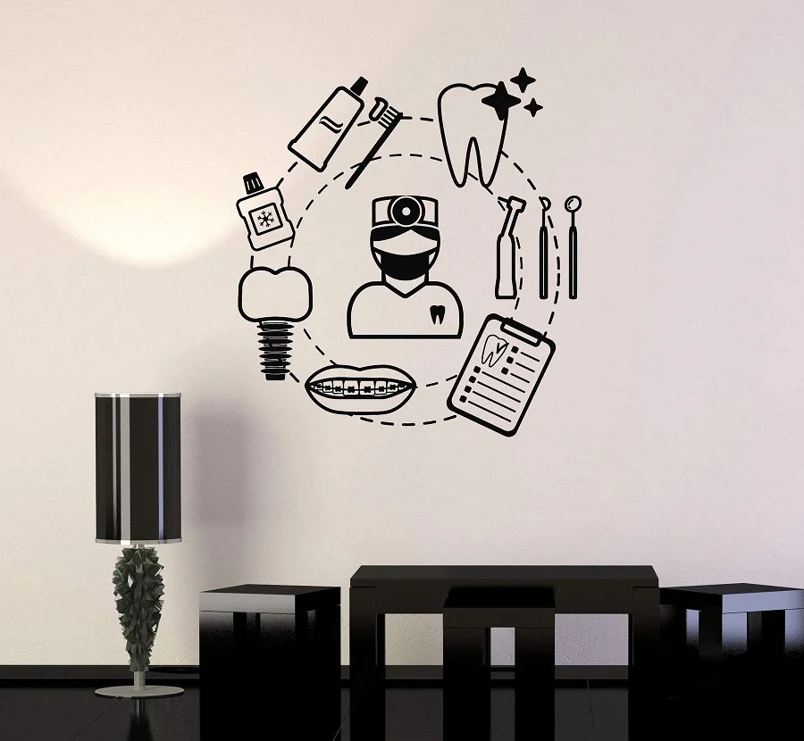 Vinyl wall decals dental care dentist teeth tools stickers murals dental shop decoration detachable offer window decals 2YC11 
Vinyl wall decals dental care dentist teeth tools stickers murals dental shop decoration detachable offer window decals 2YC11