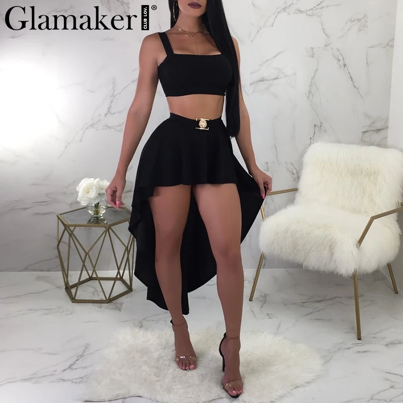 Glamaker Metal waist buckle black crop sexy dress Women asymmetric strap party dress Female two-piece suit summer dress vestidos
Glamaker Metal waist buckle black crop sexy dress Women asymmetric strap party dress Female two-piece suit summer dress vestidos