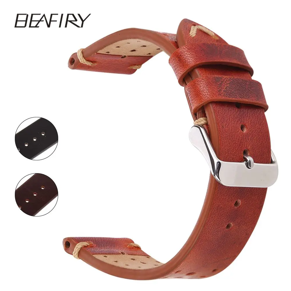 BEAFIRY Genuine Leather Watch Band 18 20 22mm red brown wine red black vegetable-tanned Leather Perforated Watch straps
BEAFIRY Genuine Leather Watch Band 18 20 22mm red brown wine red black vegetable-tanned Leather Perforated Watch straps