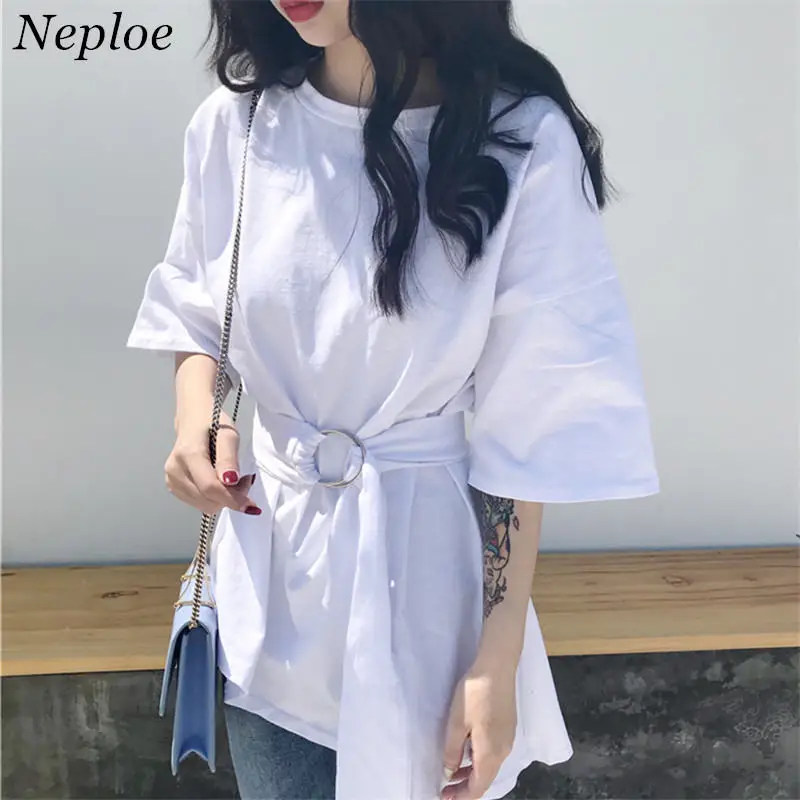 Neploe Medium-long Shirt Sashes Waist-controlled Design Blouse 2019 O-neck Tops Half Sleeve Shirts Women Irregular Blouses 35267
Neploe Medium-long Shirt Sashes Waist-controlled Design Blouse 2019 O-neck Tops Half Sleeve Shirts Women Irregular Blouses 35267