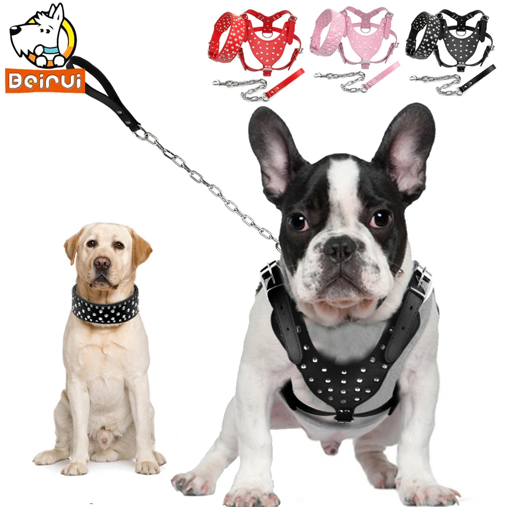 Rhinestone Studded Dog Harness & Collar & Leash Set Pu Leather Adjustable Collar and Harness For Medium Large Dogs 3pcs Set
Rhinestone Studded Dog Harness & Collar & Leash Set Pu Leather Adjustable Collar and Harness For Medium Large Dogs 3pcs Set