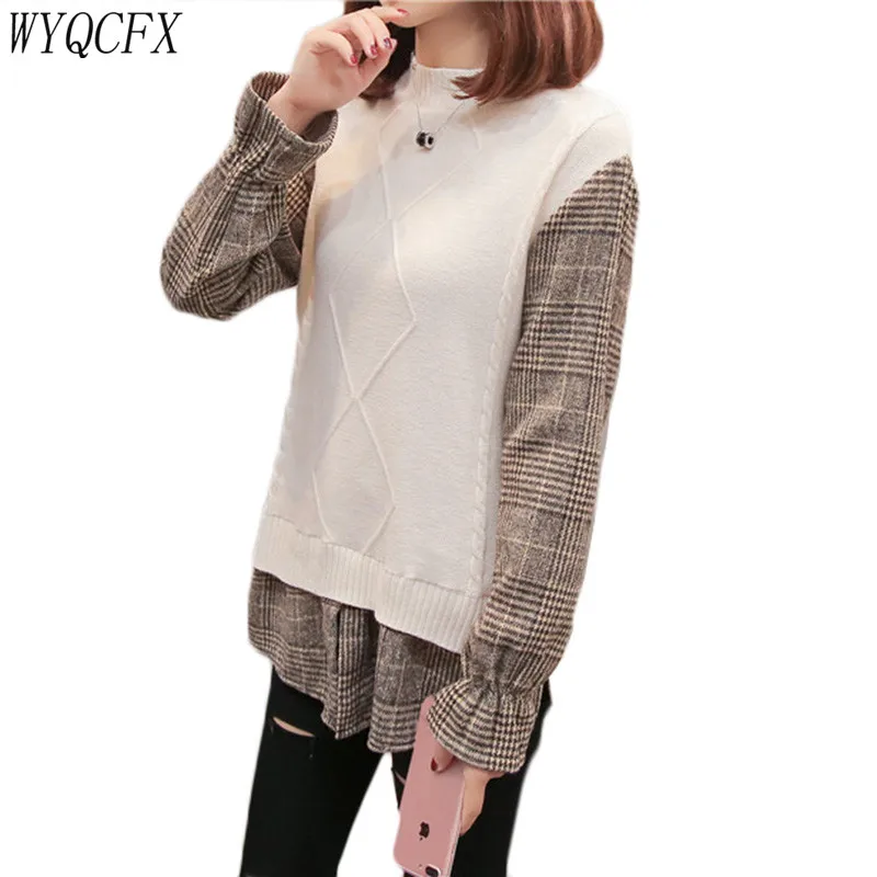 2019 Spring Autumn Women Sweaters New Casual Loose Harajuku Stitching Knit Pullover Female Plaid Sleeve Korean Fake Two Jumpers
2019 Spring Autumn Women Sweaters New Casual Loose Harajuku Stitching Knit Pullover Female Plaid Sleeve Korean Fake Two Jumpers