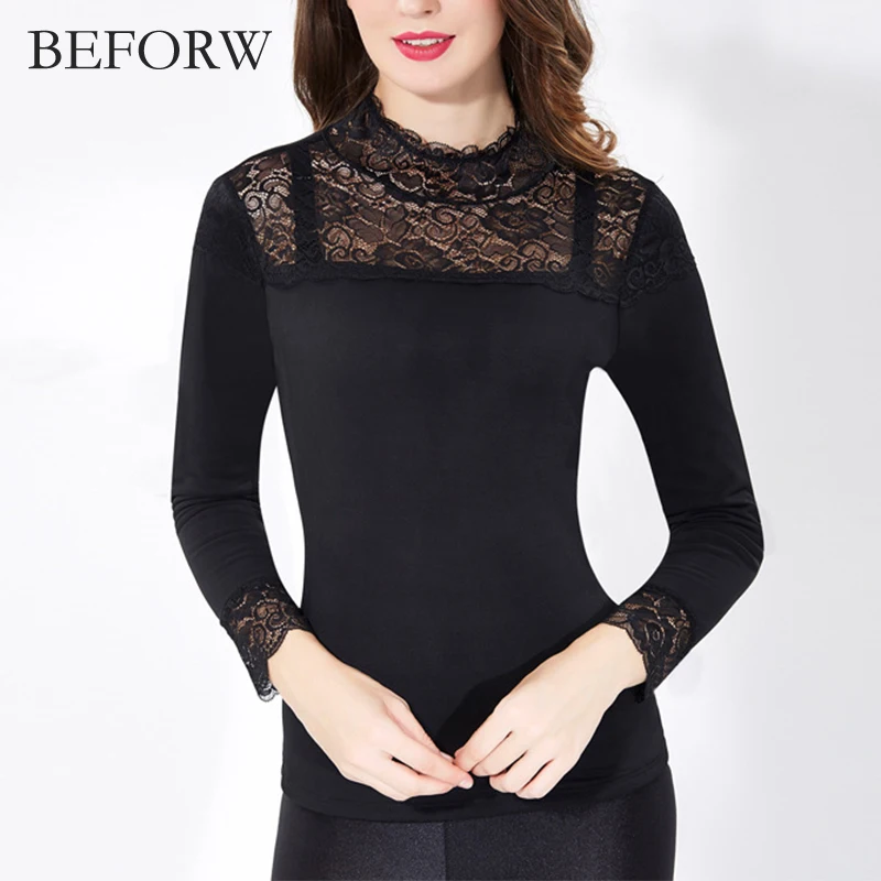 BEFORW Women Blouse Lace Stitching Sexy Blusas Keep Warm Plus Velvet Long Sleeve Blouse Plus Size 3XL Women Clothing Lace Tops 
BEFORW Women Blouse Lace Stitching Sexy Blusas Keep Warm Plus Velvet Long Sleeve Blouse Plus Size 3XL Women Clothing Lace Tops
