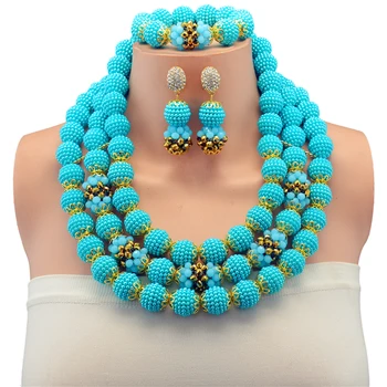 Beautiful Lake Blue and Chunky African Beads Jewelry Set Gold-color Crystal Beaded Dubai Necklace Stud Earrings Set Free Ship
Beautiful Lake Blue and Chunky African Beads Jewelry Set Gold-color Crystal Beaded Dubai Necklace Stud Earrings Set Free Ship