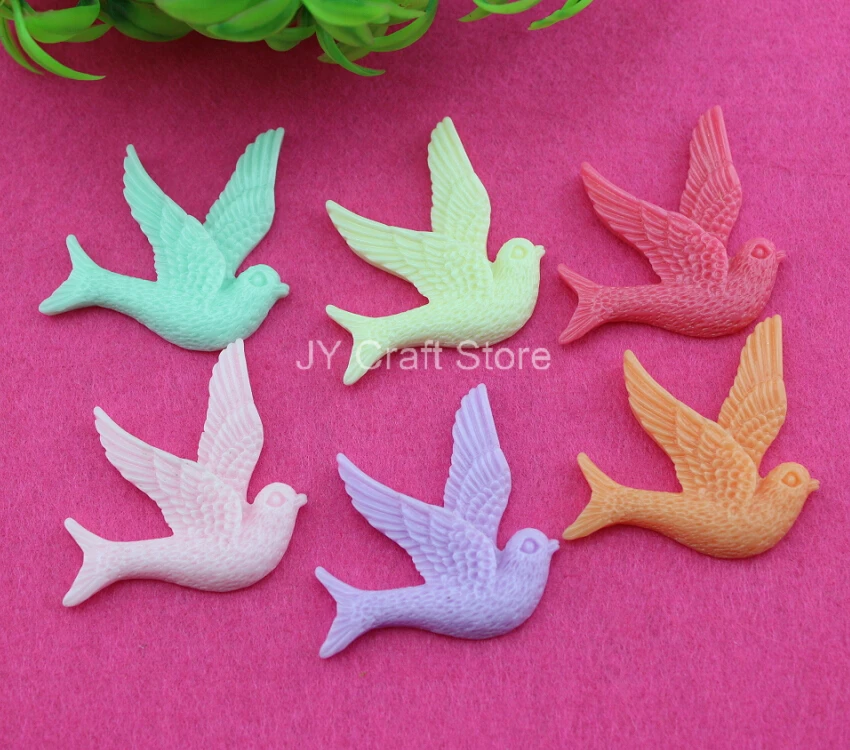 Image 50pcs lot Cute Pastel Resin Bird Peace Dove Flatback Cabochon 40mm for Cell phone mobile case decor Jewelry Findings assorted