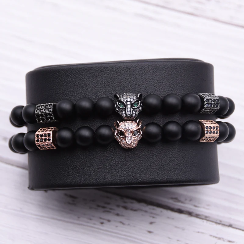 Micro Pave CZ Copper Leopard Head Charm Bracelets & Bangles Frosted Natural black Stone Bracelet pulseras
Micro Pave CZ Copper Leopard Head Charm Bracelets & Bangles Frosted Natural black Stone Bracelet pulseras