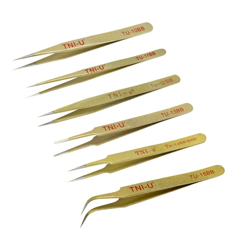 TNI-U Anti-static ESD Stainless Steel Tweezers Maintenance Tools Industrial Precision Curved Straight Tweezers Repair Tools Gold
TNI-U Anti-static ESD Stainless Steel Tweezers Maintenance Tools Industrial Precision Curved Straight Tweezers Repair Tools Gold