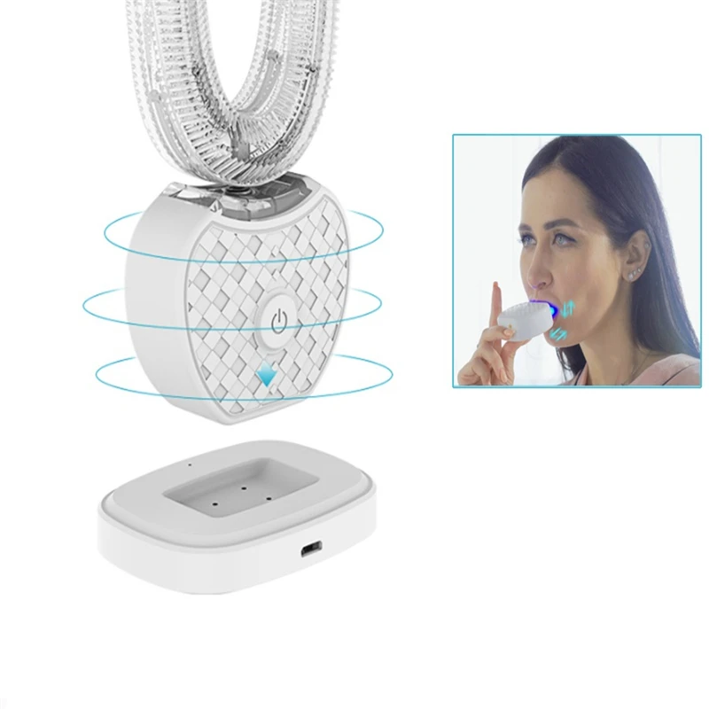 360 Degrees Intelligent Automatic Sonic Electronic Toothbrush USB Rechargeable U Shape with 4 Modes Timer Blue Light Tooth brush
360 Degrees Intelligent Automatic Sonic Electronic Toothbrush USB Rechargeable U Shape with 4 Modes Timer Blue Light Tooth brush
