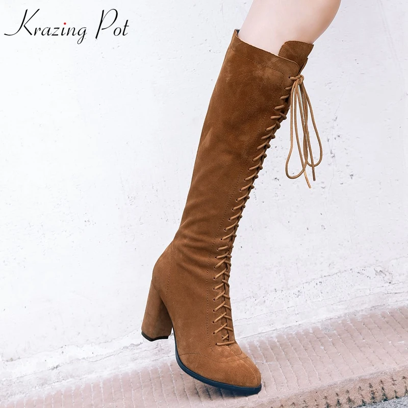 Krazing Pot cow suede high street fashion Chelsea superstar cross-tied keep warm European high heels riding knee-high boots L7f1
Krazing Pot cow suede high street fashion Chelsea superstar cross-tied keep warm European high heels riding knee-high boots L7f1
