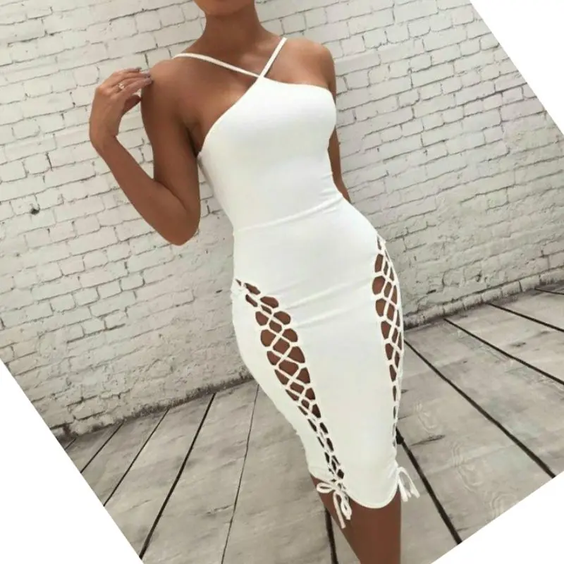 Summer 2019 Womens Halter Blackless Bodycon Hollow Out Midi Dress Ladies Summer Solid Bandage Sexy Club Dress
Summer 2019 Womens Halter Blackless Bodycon Hollow Out Midi Dress Ladies Summer Solid Bandage Sexy Club Dress