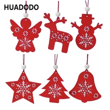 Huadodo 6Pcs Merah & Putih Kayu Pohon Salju Rusa Natal Dekorasi Liontin Ornamen untuk Xmas Pohon Rumah Pesta Anak-anak hadiah(China)