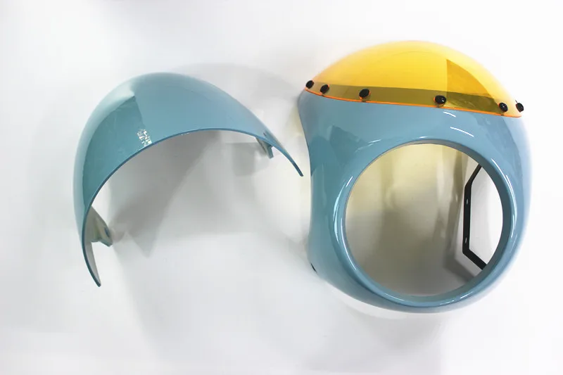 Cafe racer fairing with blue seat cover Retro motorcycle headlight fairing mirrors hood Vintage UNIVERSAL FIT 7" HEADLIGHT
Cafe racer fairing with blue seat cover Retro motorcycle headlight fairing mirrors hood Vintage UNIVERSAL FIT 7" HEADLIGHT