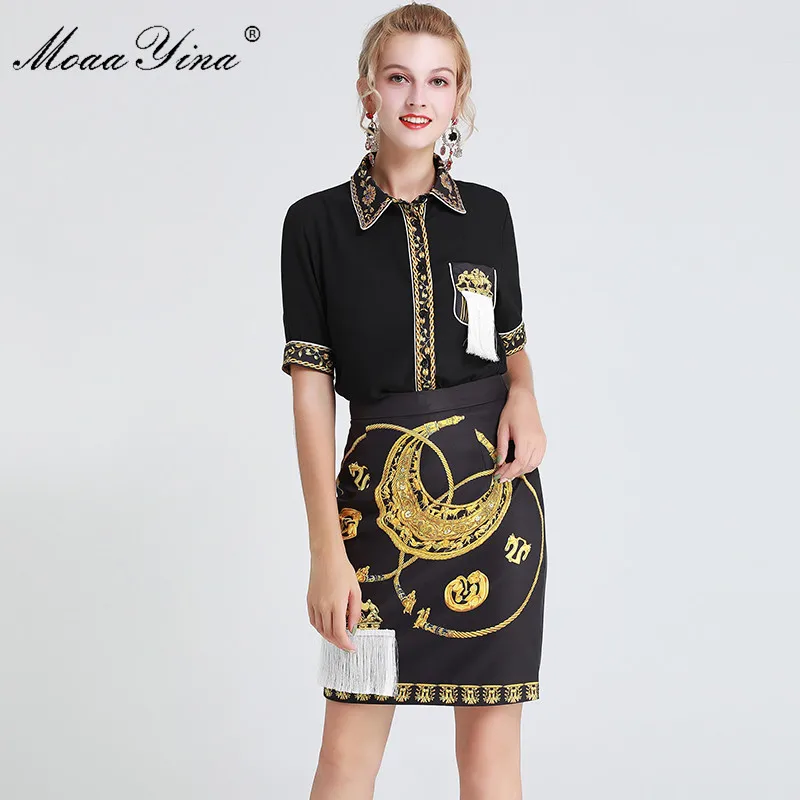 MoaaYina Fashion Designer Set Spring Summer Women Short sleeve Black Shirt Tops+Tassel Short skirt Two-piece suit
MoaaYina Fashion Designer Set Spring Summer Women Short sleeve Black Shirt Tops+Tassel Short skirt Two-piece suit