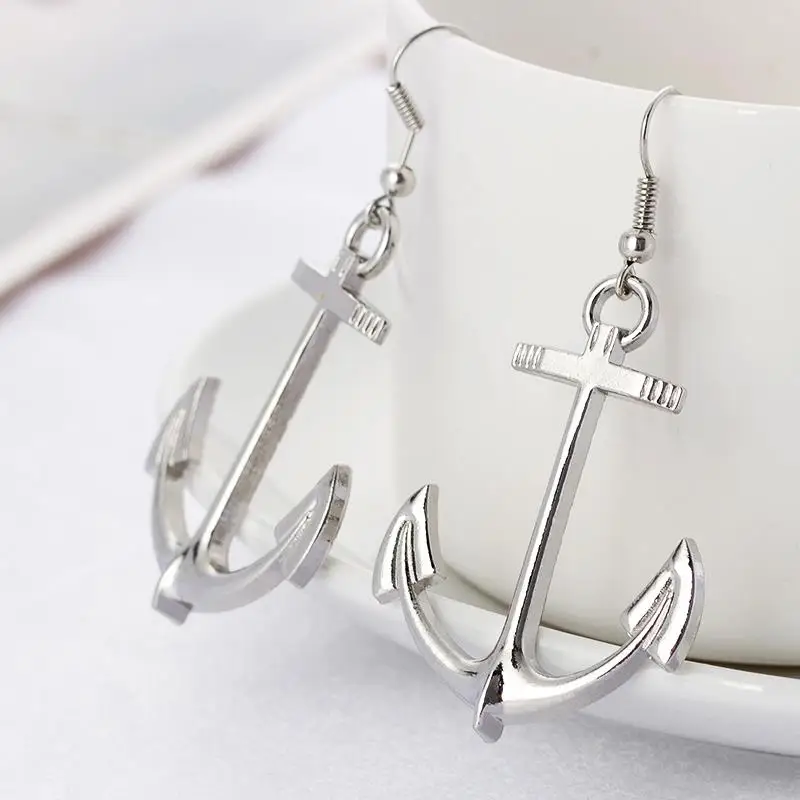 Image Fashion anchor Stud Earrings 2015 Fashion Nautical Jewelry Simple Unique Anchor Charm Stud Earring For Women