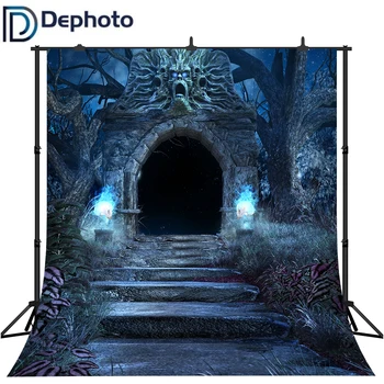 

Dephoto Horrible Arch Door Photography Backdrop Ghost Trees Night Halloween Party Photo Background studio photocall Shoot Prop