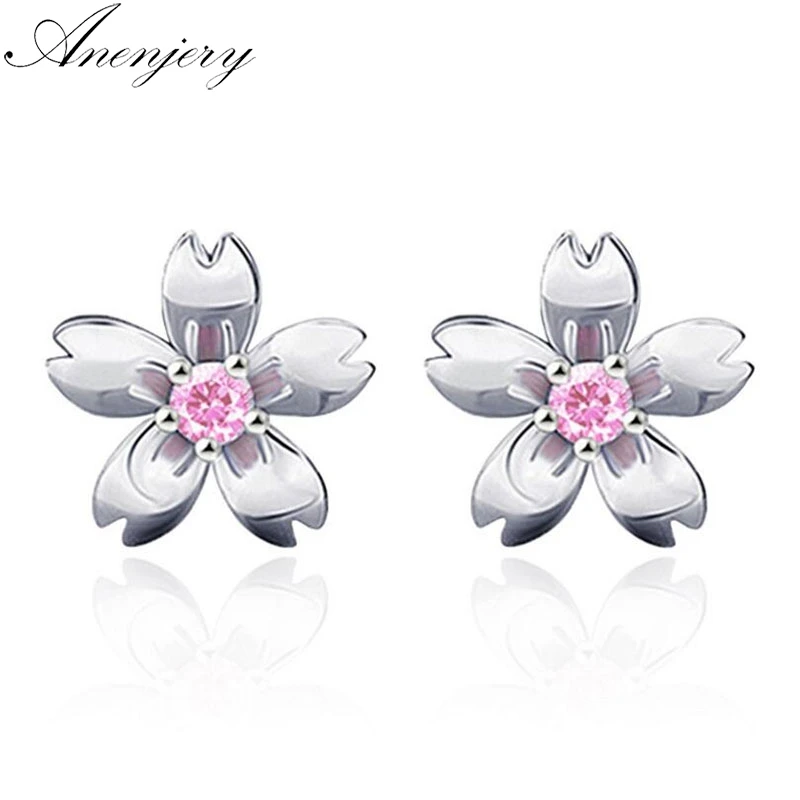 Anenjery 925 Sterling Silver Earrings Peach Blossom Cherry Flower Zircon Stud Earrings For Women Girl pendientes S-E497
Anenjery 925 Sterling Silver Earrings Peach Blossom Cherry Flower Zircon Stud Earrings For Women Girl pendientes S-E497