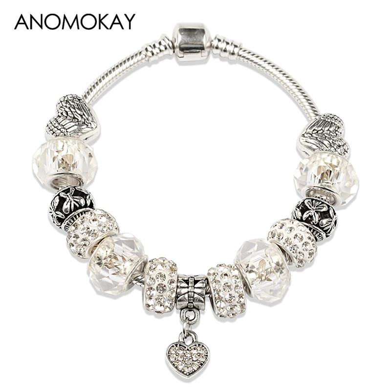 Anomokay Heart Jewelry Silver Charm Pan Bracelet & Bangle White Murano Beads Fit Brand Bracelet for Women Diy Jewelry Making
Anomokay Heart Jewelry Silver Charm Pan Bracelet & Bangle White Murano Beads Fit Brand Bracelet for Women Diy Jewelry Making