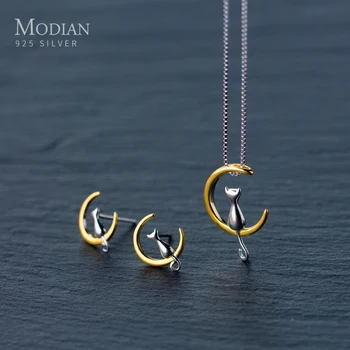Modian Real 925 Sterling Silver Gold Color Animal Cat Sets Charm Stud Earrings For Women Fashion Necklace Pendant Party Jewelry
Modian Real 925 Sterling Silver Gold Color Animal Cat Sets Charm Stud Earrings For Women Fashion Necklace Pendant Party Jewelry