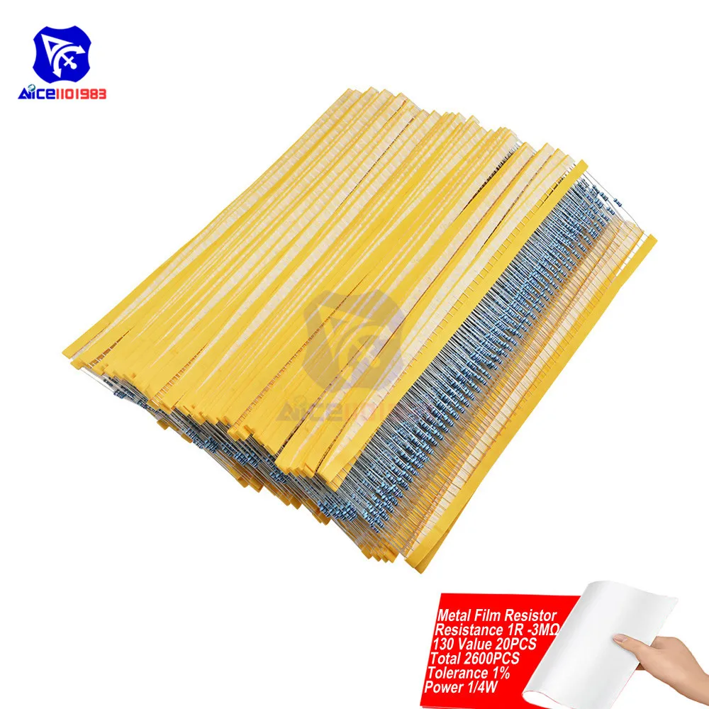 2600PCS 130 Value 20PCS Metal Film Resistor 1/4W 1% 1R-3MΩ 1R 2R 100R 220R 1K 2K 10K 100K 680K 1M 3MΩ Resistance Assorted Kit
2600PCS 130 Value 20PCS Metal Film Resistor 1/4W 1% 1R-3MΩ 1R 2R 100R 220R 1K 2K 10K 100K 680K 1M 3MΩ Resistance Assorted Kit