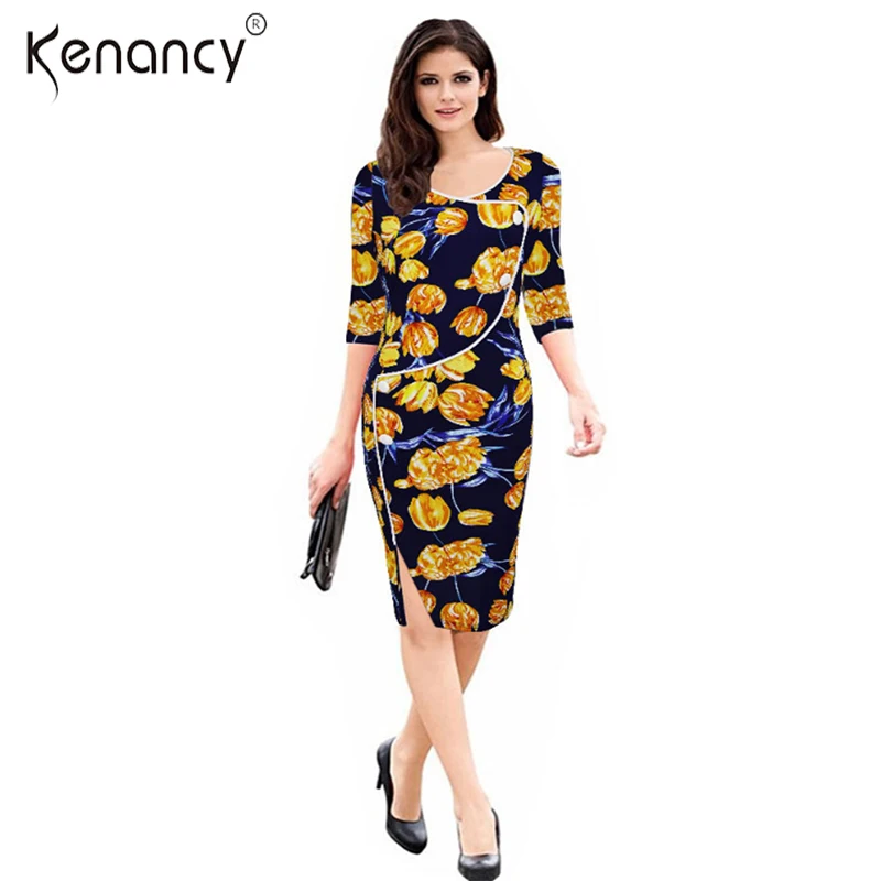 Kenancy 3XL Plus Size 4 Color Floral Print Slit Button Office Ladies Bodycon Vestidos Half Sleeve Knee-Length Dress Elegant
Kenancy 3XL Plus Size 4 Color Floral Print Slit Button Office Ladies Bodycon Vestidos Half Sleeve Knee-Length Dress Elegant