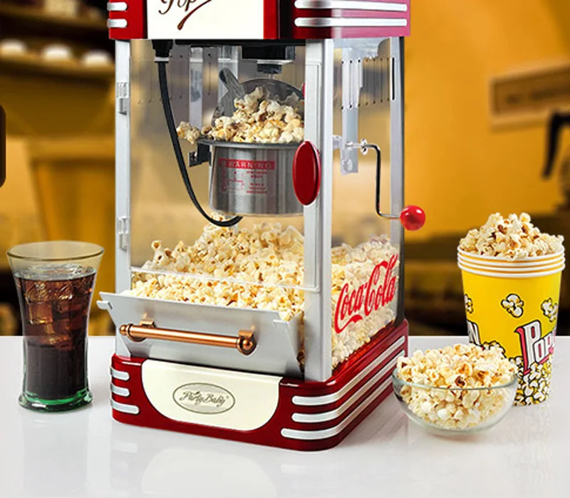 Electric American style popcorn machine mini automatic hot oil popcorn  maker stainless steel non-stick pot