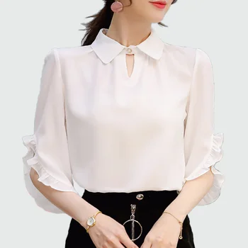 New Arrival Sale 2018 Flare Sleeve Turn-down Collar Solid Casual Plus Size Women Tops Summer Blouses And Light Clothing 
New Arrival Sale 2018 Flare Sleeve Turn-down Collar Solid Casual Plus Size Women Tops Summer Blouses And Light Clothing