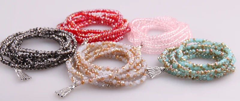 

Free shipping Fashion 5 Strands Crystal with Alloy Tassel Beads Stretched Bracelets Handmade Elastic Bead Yoga Bracelet
