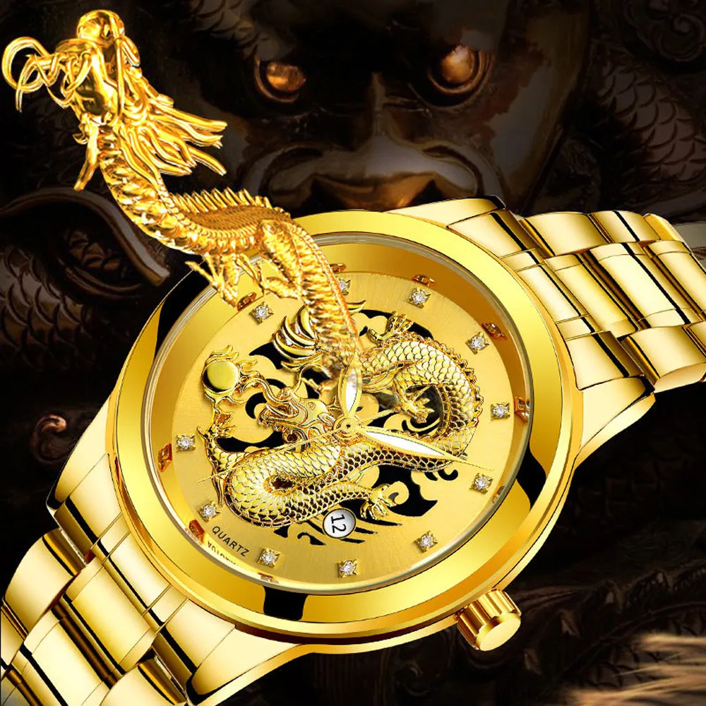 Mens Watches Top Brand Luxury Waterproof Mens Gold Dragon Sculpture Quartz Watch Luxury Men Steel Leather Wristwatch relogio mas
Mens Watches Top Brand Luxury Waterproof Mens Gold Dragon Sculpture Quartz Watch Luxury Men Steel Leather Wristwatch relogio mas