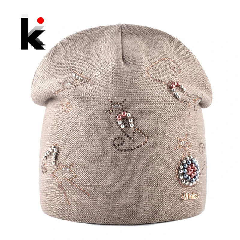 Winter Knitted Hats For Women New Fashion Beanie With Cute Rhinestone Pearls Cats High Quality Cap Ladies Knit Skullies Bonnet
Winter Knitted Hats For Women New Fashion Beanie With Cute Rhinestone Pearls Cats High Quality Cap Ladies Knit Skullies Bonnet