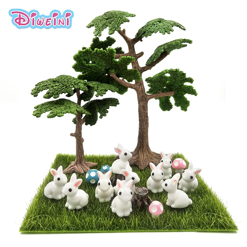 

10pc/lot White Rabbit Miniature Figurine Cute cartoon Figures animal models Pet toy DIY Accessories Doll House toy Decoration