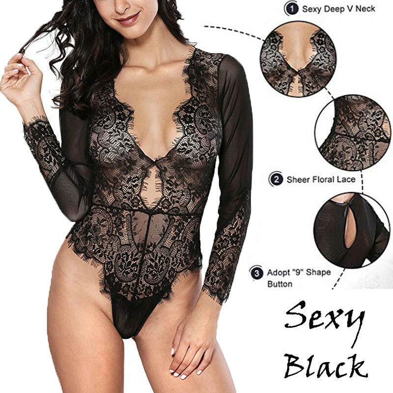 Lace Body Sexy Lingerie Sheath Deep V-neck Sexy Underwear Women Lingerie Sexy Hot Erotic Bodysuit Long Sleeve Leotard Babydoll
Lace Body Sexy Lingerie Sheath Deep V-neck Sexy Underwear Women Lingerie Sexy Hot Erotic Bodysuit Long Sleeve Leotard Babydoll