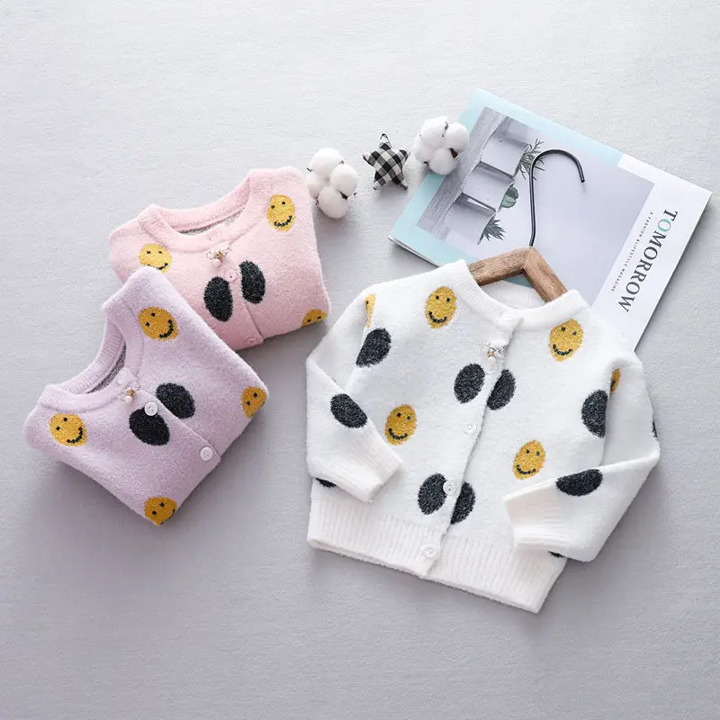 Autumn Baby Kids Long Sleeve Cartoon Smiling Face Velvet Knitwear Sweater Children's Cardigans Girls Princess Outerwear Coats
Autumn Baby Kids Long Sleeve Cartoon Smiling Face Velvet Knitwear Sweater Children's Cardigans Girls Princess Outerwear Coats